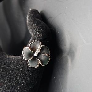 C-2 Rosegold tone ring with floral design and clear accents